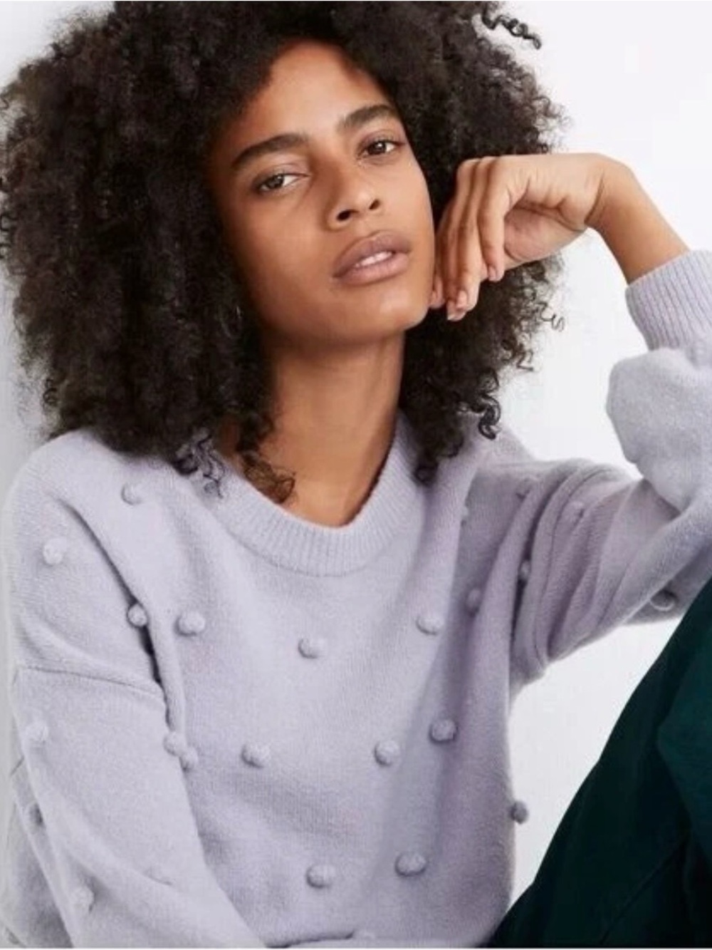 Madewell Lilac Pom-Pom Crewneck Sweater